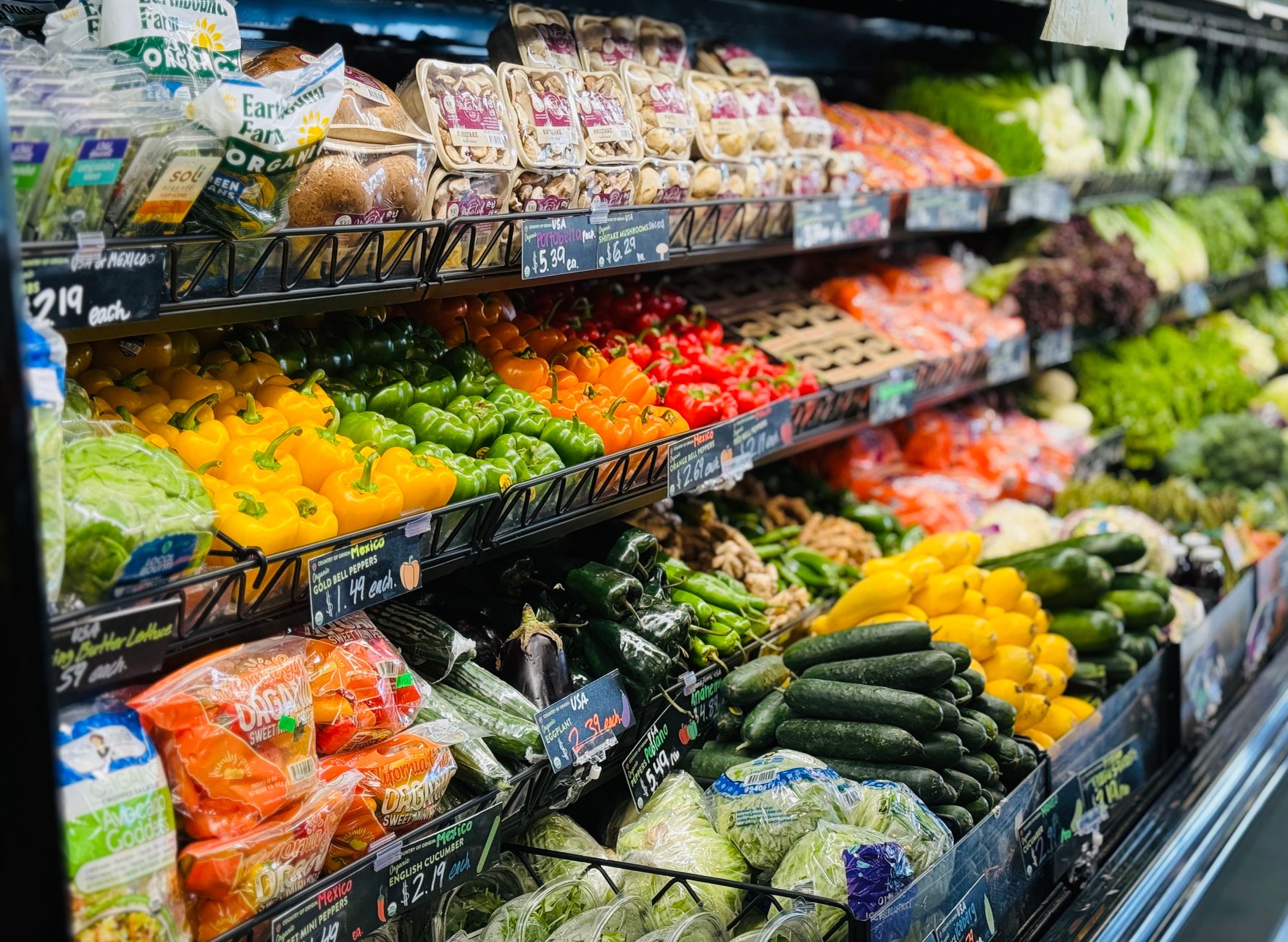 organic food display supermarket