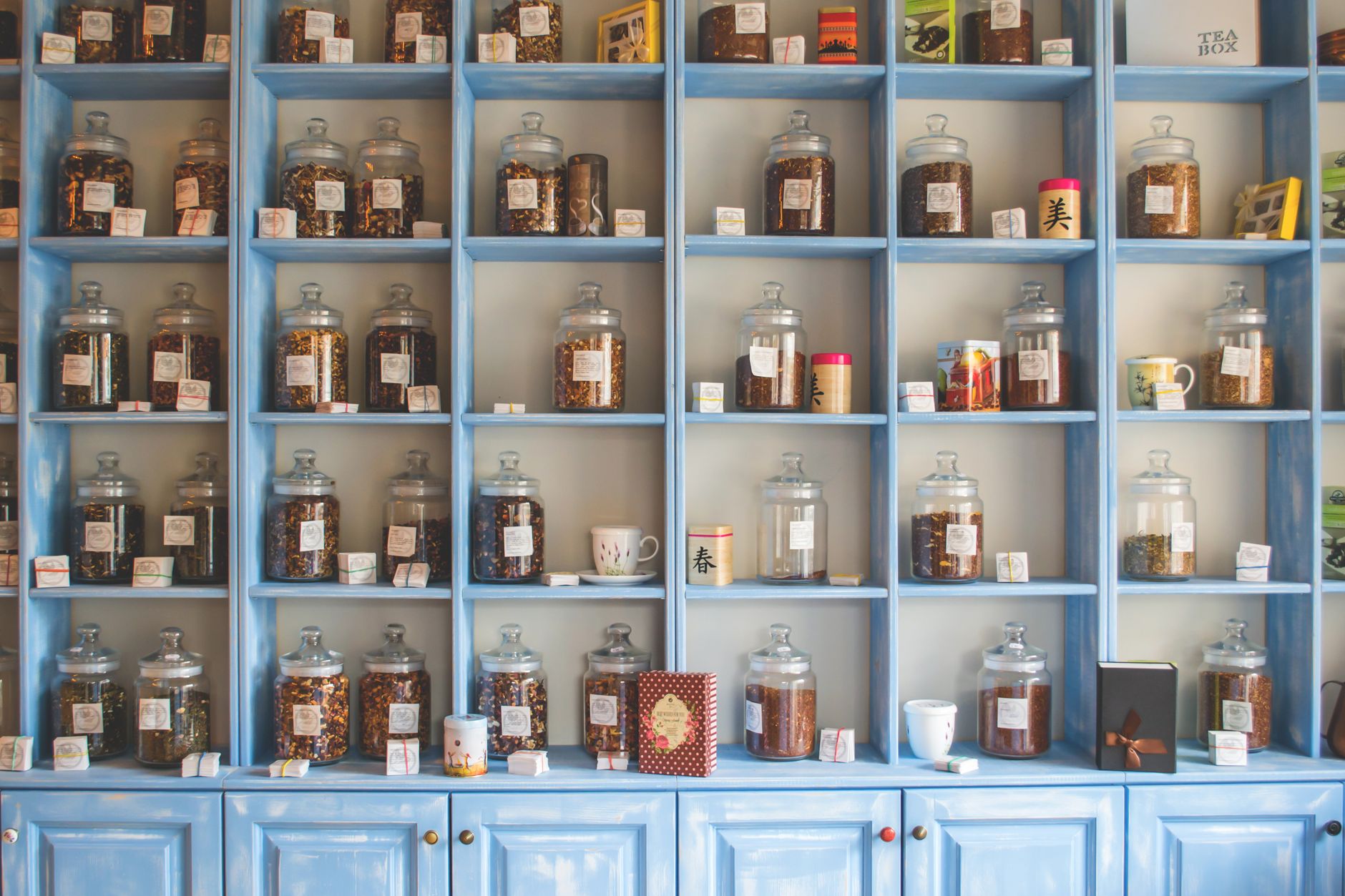 various natural health products and organic food on shelves